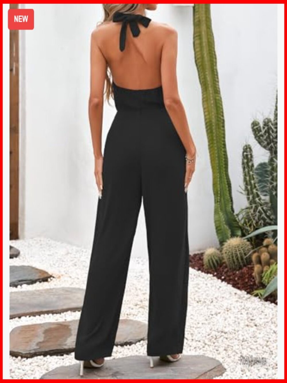 Sleeveless Halter Backless Wide Leg Jumpsuit Romper Dressy One Piece - Picture 2 of 7
